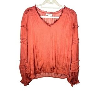 Calligraphie Rust-Orange Long-Sleeve Blouse Size Medium